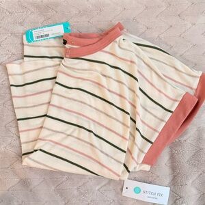 NWT Striped Short Sleeve Top with Pink and Green Accents